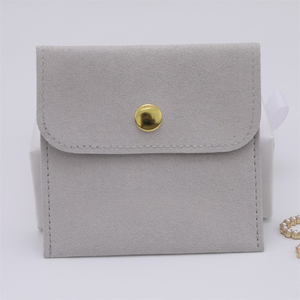 Grey Microfiber Jewelry Bag With Logo , Personalized Velvet Jewelry Packing Bags Necklace,Bracelet,Ring Pouch - Product Image 5
