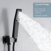 Ensemble de douche moderne à 3 poignées en laiton noir mat intégré, avec pommeau de douche carré en céramique, pour hôtel et villa