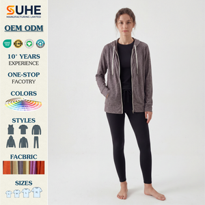 SUHE Womens Winter Full Zip <b>Hoodie</b> <b>Lightweight</b> High Stretch Activewear Jacket Pockets Gym Yoga Solid Color Knitted - Product Image 2