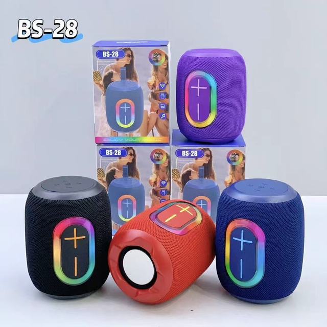 B60 BS-28 Wireless Speaker Small Cylindrical RGB Active Stereo Bass Woofer for 5.3 IPX4 Waterproof Support USB TF FM Home
