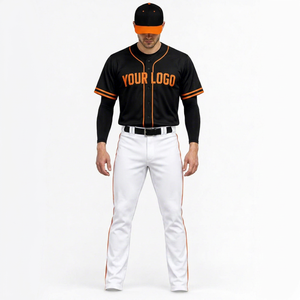 Uniforme de baseball personnalisé pour hommes, maillot à manches courtes sublimé, pantalon blanc, vêtements d'été respirants, logo sur le devant - Product Image 1