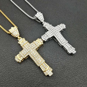 Stainless Steel <b>Cross</b> Pendant Necklace With Rhinestones Pave Setting Unisex Fashion Jewelry - Product Image 1