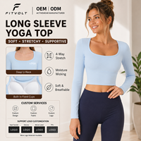 FITVOLT Vente en gros de vêtements de yoga sans couture pour femmes, vêtements de sport d'automne, manches longues, avec bonnets intégrés, entraînement de Pilates, course à pied, haut de fitness
