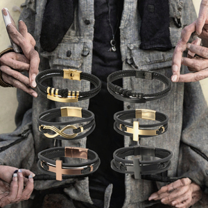 Bracelet KALEN à fermoir magnétique en acier inoxydable tressé, breloques multicouches, croix, infini, boule, religieux, judaïsme, plaqué or IP - Product Image 3