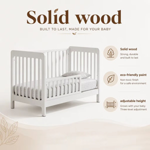 Lit bébé en bois massif moderne, parc pour bébé, lit bébé réglable en hauteur, berceau multifonctionnel, berceau amovible pour bébé - Product Image 3