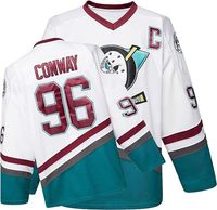 Jersey Hoki Film Mighty Ducks 90an Hip Hop Pria Dewasa untuk Pesta dengan Huruf dan Angka Jahit 100% Poliester Model Tarik