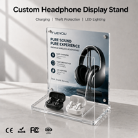 Support d'affichage personnalisable en acrylique transparent de qualité supérieure pour casques et écouteurs TWS, avec affichage double produit et poster rétroéclairé