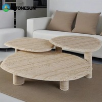 Ensemble de table basse en travertin moderne StoneSun, design durable du milieu du siècle pour les petits espaces, meubles de salon