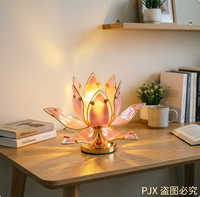 Lámpara de Mesa de Cristal Rosa con Forma de Flor de Loto, Marco Dorado, Moderna, LED, Luz Blanca Cálida, Lámpara de Noche para Mesa de Noche, Creativa, Zen, Decorativa