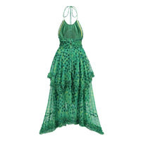 Robe de soirée chic pour femme, sans manches, dos nu, coupe trapèze mi-longue, à nouer, avec blocs de couleur, à pois et ourlet irrégulier