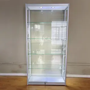 Lockable Aluminum Glass Display Case With Adjustable Shelves Design Wine Display Cabinet Showcase Glass Display Cabinet