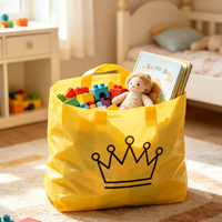 Sac de courses en plastique jaune imprimé couronne noire, jetable, imperméable, pour épicerie, emballage en gros