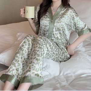 <strong>Women's</strong> Sleepwear 3XL Satin Silk Pajamas Korean Kimono V-neck Short Sleeve <strong>Trousers</strong> 2 Pieces Luxury <strong>Lounge</strong> Wear Silk Home Wear - Product Image 6