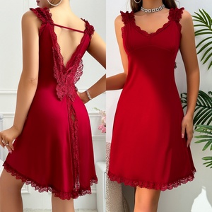 Nouvelle robe de nuit sexy avec broderie au dos, <span class=keywords><strong>grande</strong></span> <span class=keywords><strong>taille</strong></span>, vêtements de nuit pour femmes, <span class=keywords><strong>nuisette</strong></span> érotique à ouverture au dos, pyjama - Product Image 1