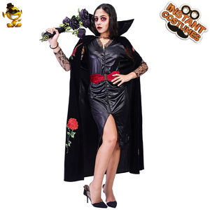 Gaun Vampir Motif Bunga Mawar Wanita Kostum Vampir Hitam Cosplay Pesta Halloween untuk Dewasa - Product Image 2