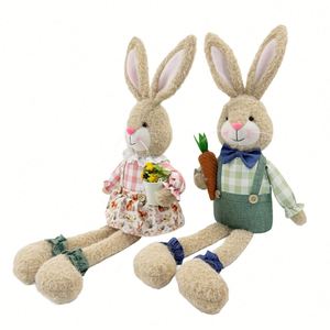 Conejitos de Pascua de Peluche, Pareja de Conejos de Dibujos Animados, Adorno para Estante, Figura de Conejo con Maceta de Zanahoria, Decoración de Primavera para el Hogar, Personalizado - Product Image 1