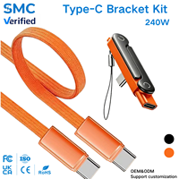 Kabel Pengisi Daya Super Cepat 240W Grosir Pabrik, Holder Kabel Tipe-C, Adaptor USB-C Kepang, Kit Braket Data untuk Ponsel Laptop