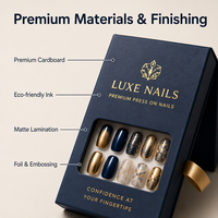 Boîte à ongles personnalisée, emballage cadeau de luxe, carton premium, ruban en satin avec doublure intérieure, style bijoux, boîte d'emballage de type armure