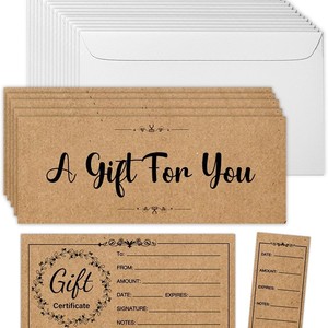 Certificados de Regalo en Blanco para Empresas con Tarjetas de Regalo con Lámina Dorada y Sobres para Restaurantes, Vales Personalizados para Clientes - Product Image 4
