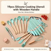 Ensemble de 19 ustensiles de cuisine en silicone avec planche à découper, manche en bois, outils de cuisson antiadhésifs, compatibles lave-vaisselle, ustensiles de cuisine, cadeau