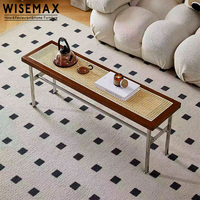 WISEMAX FURNITURE Mobilier de maison de style médiéval, chaise de salle à manger avec structure en acier inoxydable, banc en rotin, tabouret à chaussures pour villa
