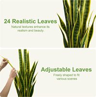 Plante artificielle en pot Faux Sansevieria Snake Plant de 3 pieds de haut avec 24 feuilles résistantes aux UV pour la décoration de la maison et du bureau