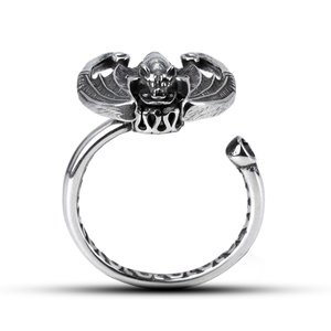 Waterproof 316L Stainless Steel <b>Fidget</b> <b>Rings</b> Bat Shape Retro Texture Decoration Open Adjustable Dark Jewelry for Men Women Daily - Product Image 4