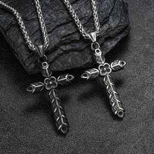 Vintage Viking Flower <b>Cross</b> Pendant Necklace for <b>Men</b> Women Stainless Steel Fashion Carving Necklaces Punk Biker Amulet Jewelry - Product Image 1