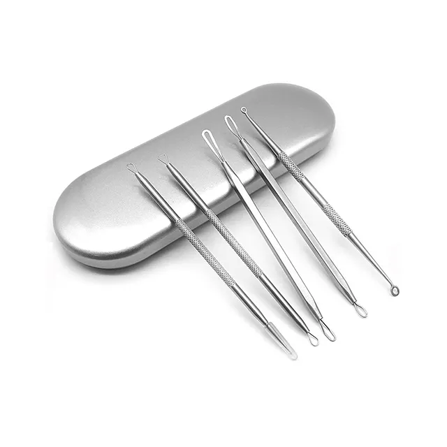 High quality Black head remover 5 PCS Stainless Steel Facial Acne Blackhead Remover Needles Kit Extractor Tool