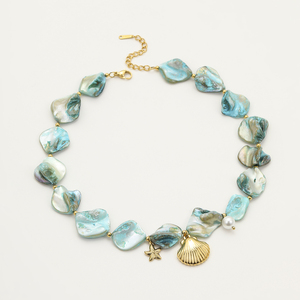 Cyin Chunky Màu Xanh Ngọc Trai Nước Ngọt Mặt Dây Chuyền Vòng Cổ Với 18K Mạ Vàng Thép Không Gỉ Sao Biển Phong Cách Bohemian Liên Kết Chuỗi - Product Image 3