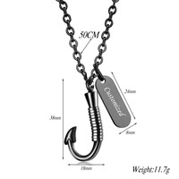 Collier personnalisé avec hameçon de pêche pour cendres, bijou urne commémorative, pendentif souvenir pour homme