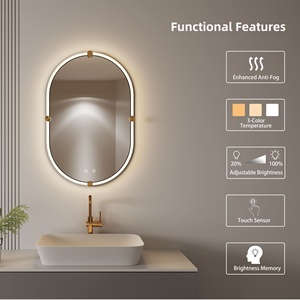 <span class=keywords><strong>Specchio</strong></span> da <span class=keywords><strong>Bagno</strong></span> Ovale LED con <span class=keywords><strong>Cornice</strong></span> Nera, Illuminato, Personalizzato, in Metallo e Alluminio, Antiappannamento, con Guida Luminosa in Acrilico - Product Image 6