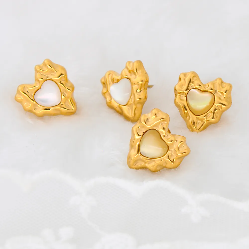 USENSET fine fashion wholesale 18k Gold Plated Stainless Steel Jewelry Gift White Shell Heart custom Stud Earrings for Women