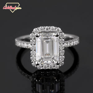 Anillo de Diamante Moissanita Genuino con Corte Esmeralda Rectangular Goldleaf GRA, Plata de Ley 925, Anillos Finos de Compromiso, Joyería para Mujer - Product Image 1