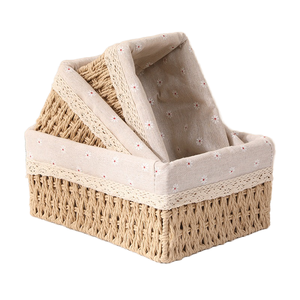 Woven <b>Storage</b> <b>Baskets</b> Set Natural <b>Seagrass</b> Closet Fabric Liner Organizer Removable Fabric <b>Basket</b> - Product Image 1