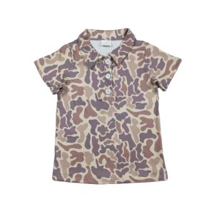 Polo pour garçons à manches longues en coton et élasthanne respirant, imprimé camouflage chasse, col rond, vente en gros - Product Image 1