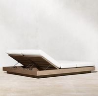 Chaise longue double en teck pour l'extérieur, facile à nettoyer, doublement réglable, pour piscine