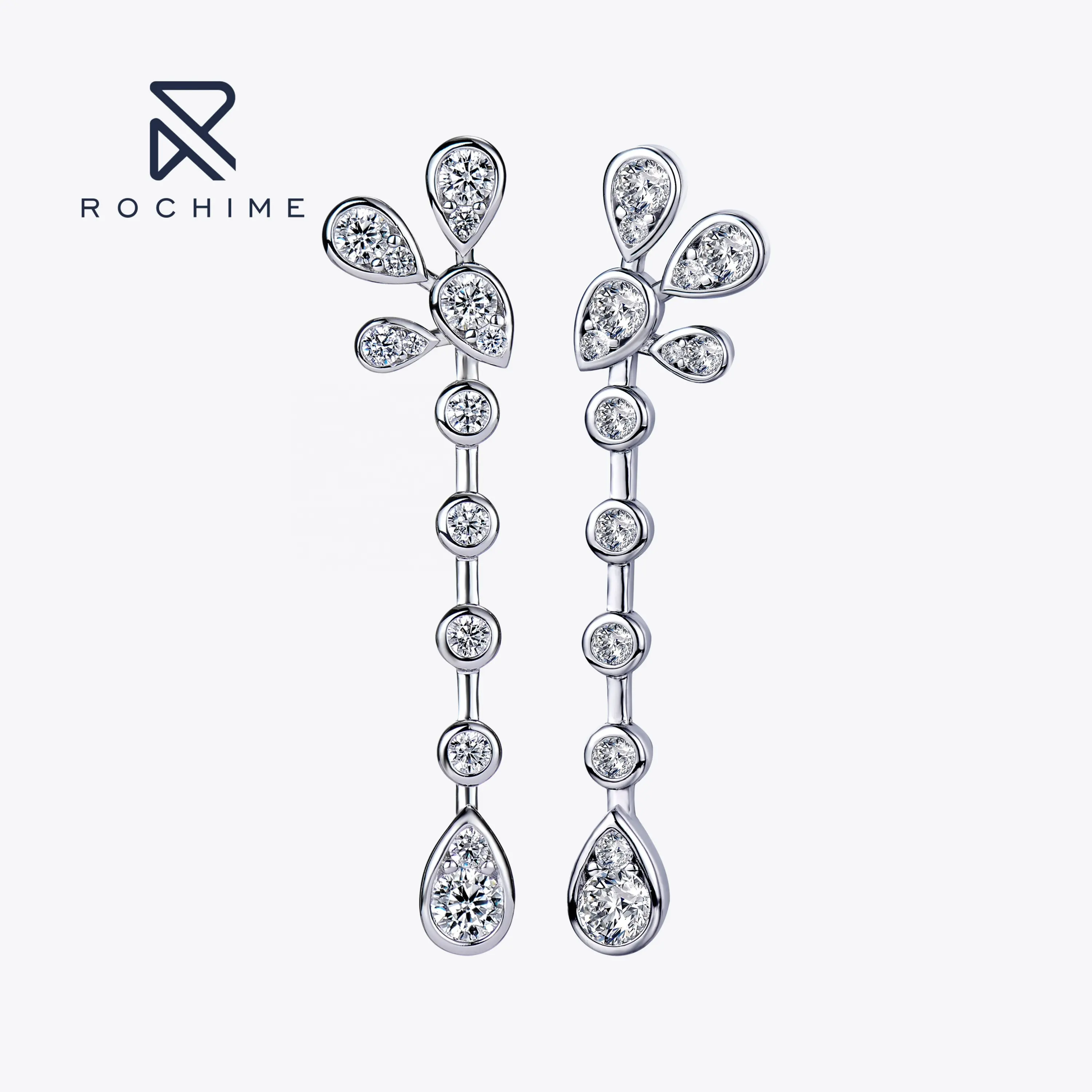 Rochime small feather shaped drop earrings s925 silver gold plated cubic zirconia jewelry for women