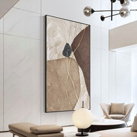 Peinture acrylique artisanale beige personnalisée sur toile, style Wabi-sabi, tons terreux, cadre géométrique pour décoration de salon (vente en gros)