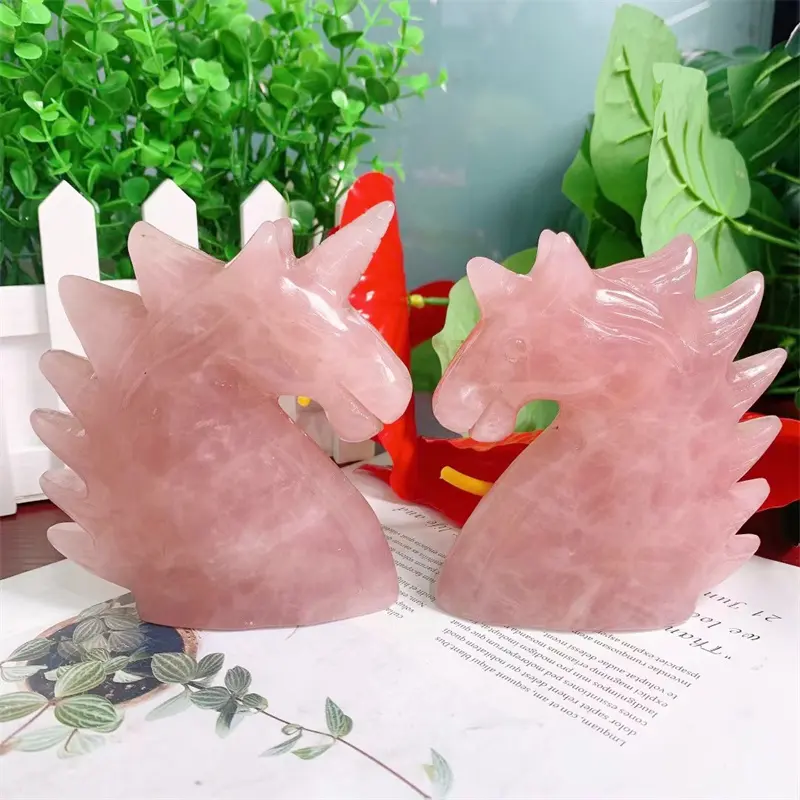 Natural Moss Agate Unicorn Crystals Carving Animals Home Decoration Accessories