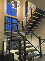 CBMMART Moderne Treppe aus Kohlenstoffs tahl Glas geländer Gerade LED-Licht Glass tufen Treppe