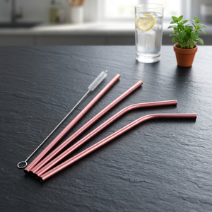Rose Gold Metal <b>Drinking</b> <b>Straws</b> 4-Pack Reusable Bar Accessories Modern Style - Product Image 6