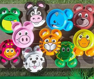 Vaisselle de safari pour enfants, assiettes en papier de 7,75 pouces en forme d'animaux de dessin animé avec deux compartiments pour sauces, édition fête à thème zoo - Product Image 1