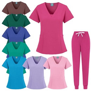 Women's Scrub <b>Set</b> Short Sleeve V-Neck Top With Pants For Nurses Doctors Clinics Pet Hospitals Beauty Salons HZM-503 - Product Image 1