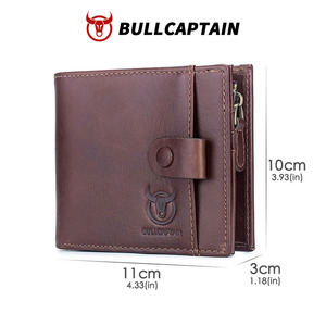 BULLCAPTAIN Factory Custom Men Genuine Leather <b>Wallet</b> OEM Card <b>Holder</b> Short <b>Wallet</b> Vintage Men Purse with Coin Zipper - Product Image 4