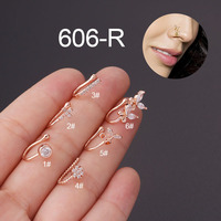 Go Party Fashion Faux anneaux de nez en zircon en forme de U, manchettes de nez et d'oreille motif papillon, fleur, croix, bijoux de piercing non-percés
