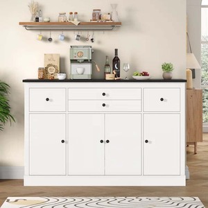 Buffet contemporain en bois blanc avec tiroirs et portes, rangement modulaire multifonctionnel pour cuisine et salles à manger - Product Image 1
