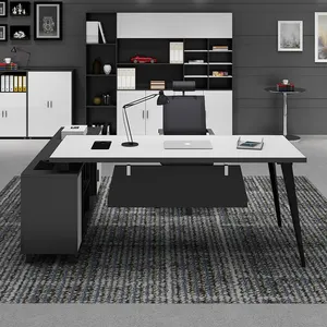 L Shaped Work Stations Desk Set With Hutch Executive CEO Manager Desk Modern Office Boss Desk