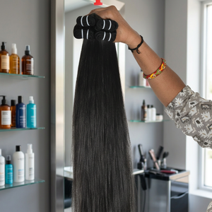 Extensiones de cabello humano de templo indio dibujado doble máquina sin procesar sedosa recta rizada de Color negro Natural 100% - Product Image 1