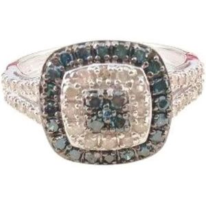 Bague de fiançailles en diamant Jewelspaark 0,862 carats, coupe ronde, couleur fantaisie blanche et bleue, argent sterling 925, pour femme - Product Image 1